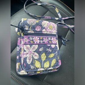 Vera Bradley Navy and Lavender Floral Quilted Crossbody Bag